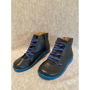Womens Lace-Up Zip Ankle Boots Sz 38 Lightweight Comfortable Blue Retro Look
